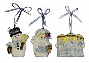 #1531 3 Ornaments - Mr & Mrs Snowman & Angel  3" each
