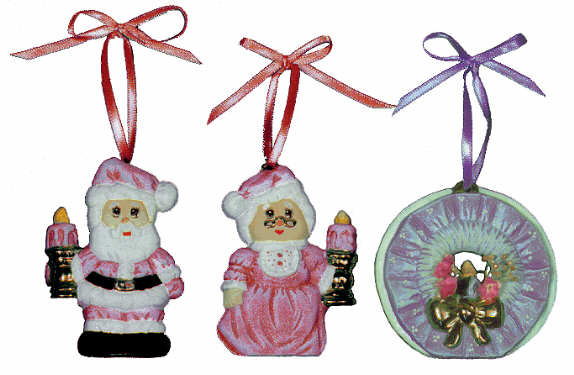 #1532 3 Ornaments - Mr & Mrs Santa & Wreath Ornaments  3