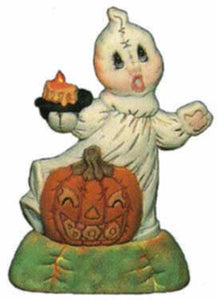 #1508 Light-Up Ghost with Pumpkin  8"