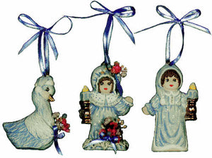 #1533 3 Ornaments - Laura, Andrew & Goose Ornaments  3" each