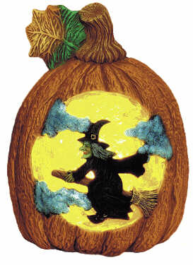 #1750 Witch on Pumpkin Scene  7 1-2