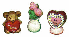#1761 Miniatures - Heart, Roses, Teddy with Heart  1" each