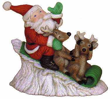 #1954 Toboggan Santa with Reindeer  7 3-4