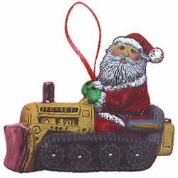 #2191  Ornament - Santa on Bulldoser  2 3-4"