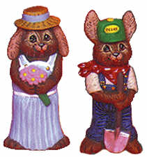 #2228 Bunny Series - Sm Mr & Mrs Farmer Bunny  3" each