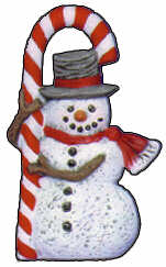 #2488 Snowman Ornament - Candy Cane  3 1-4"