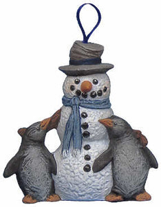 #2659 Snowman Ornament, with 2 Penguin Buddies  2 3-4"
