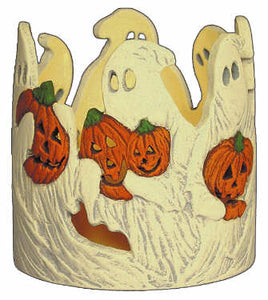 #3068 Candleholder - Ghosts with Pumpkins  4"