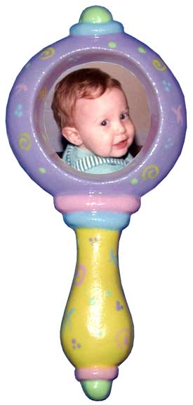 #3432 Photo Frame Magnet or Ornament - Baby Rattle