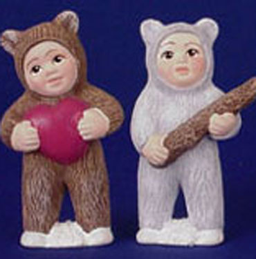 S1462 Two Bear Babies w-Heart & Stick Ceramic Mold