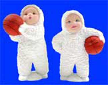 S1495 Two Snow Baby Basketball Players Ceramic Mold