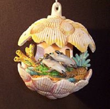 H634ABH533D Seashell ornament ball with dolphin, coral Hershey Ceramic Molds